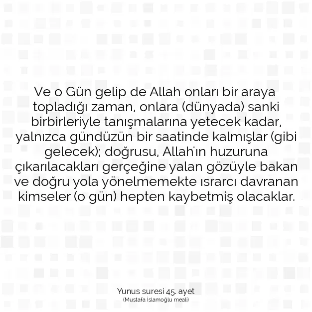 Ayetbul | Kuran Mealleri | Quran | Yunus suresi 45. ayet