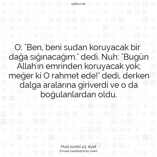 Ayetbul | Kuran Mealleri | Quran | Hud suresi 43. ayet