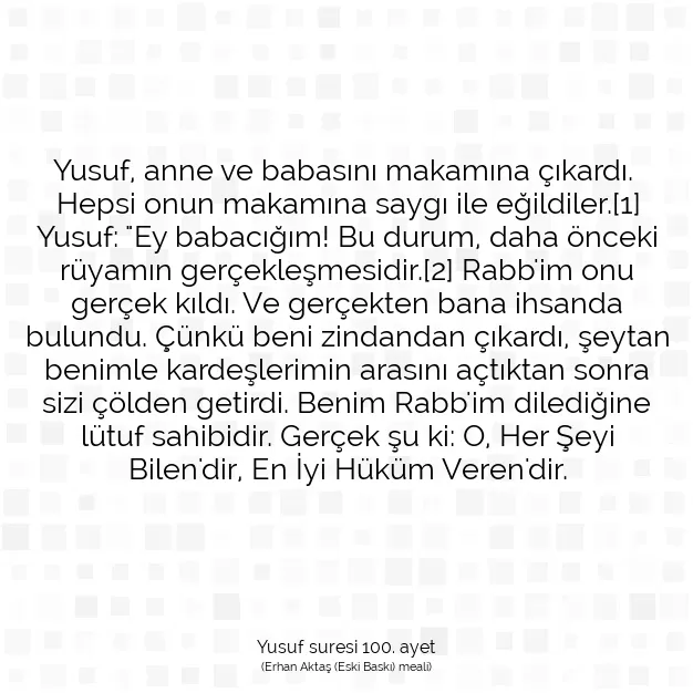 Ayetbul | Kuran Mealleri | Quran | Yusuf suresi 100. ayet