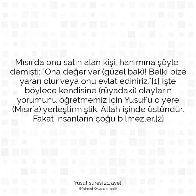 Ayetbul | Kuran Mealleri | Quran | Yusuf suresi 21. ayet