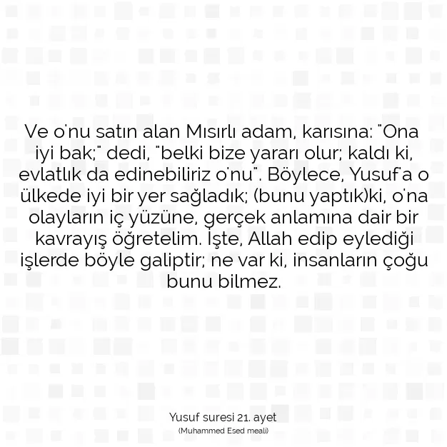 Ayetbul | Kuran Mealleri | Quran | Yusuf suresi 21. ayet