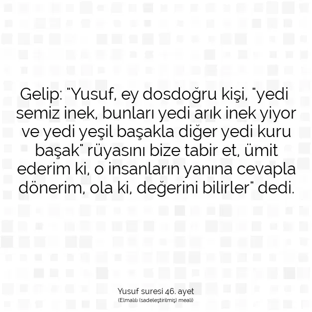 Ayetbul | Kuran Mealleri | Quran | Yusuf suresi 46. ayet