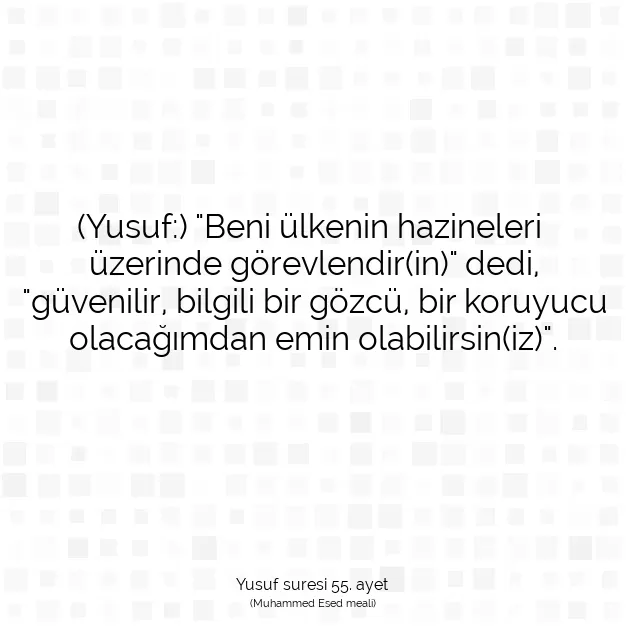 Ayetbul | Kuran Mealleri | Quran | Yusuf suresi 55. ayet