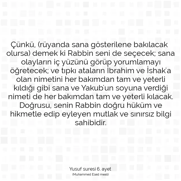 Ayetbul | Kuran Mealleri | Quran | Yusuf suresi 6. ayet