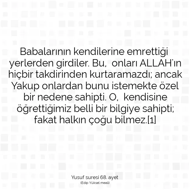 Ayetbul | Kuran Mealleri | Quran | Yusuf suresi 68. ayet