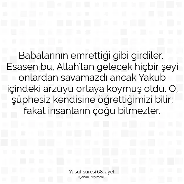 Ayetbul | Kuran Mealleri | Quran | Yusuf suresi 68. ayet