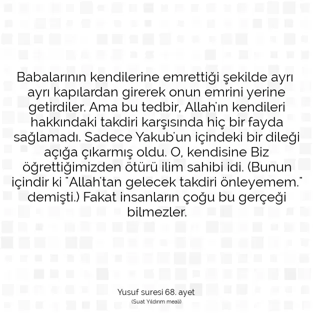 Ayetbul | Kuran Mealleri | Quran | Yusuf suresi 68. ayet