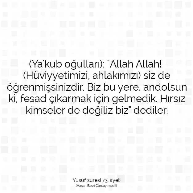 Ayetbul | Kuran Mealleri | Quran | Yusuf suresi 73. ayet