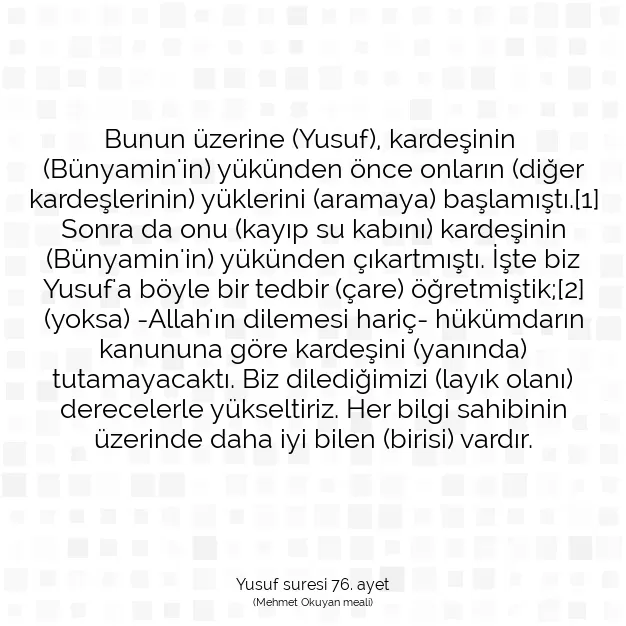 Ayetbul | Kuran Mealleri | Quran | Yusuf suresi 76. ayet