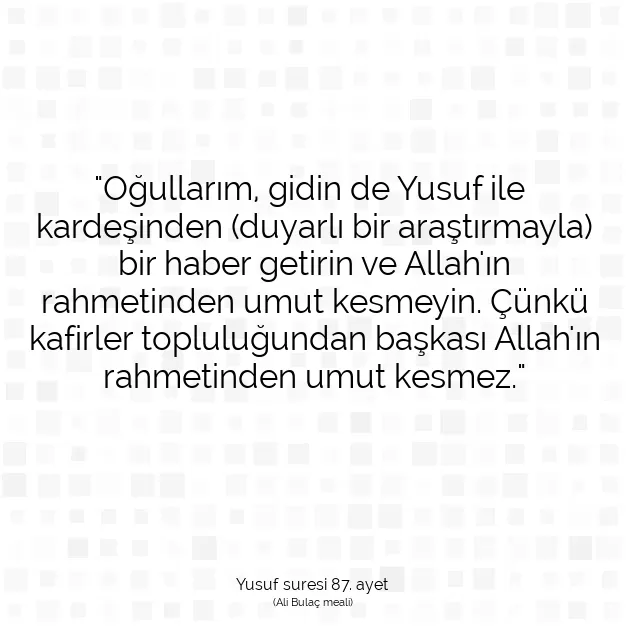 Ayetbul | Kuran Mealleri | Quran | Yusuf suresi 87. ayet