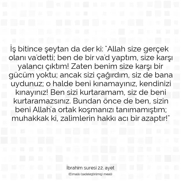 Ayetbul | Kuran Mealleri | Quran | İbrahim suresi 22. ayet