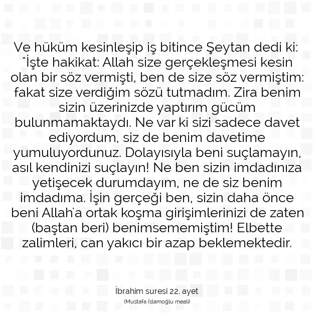 Ayetbul | Kuran Mealleri | Quran | İbrahim suresi 22. ayet