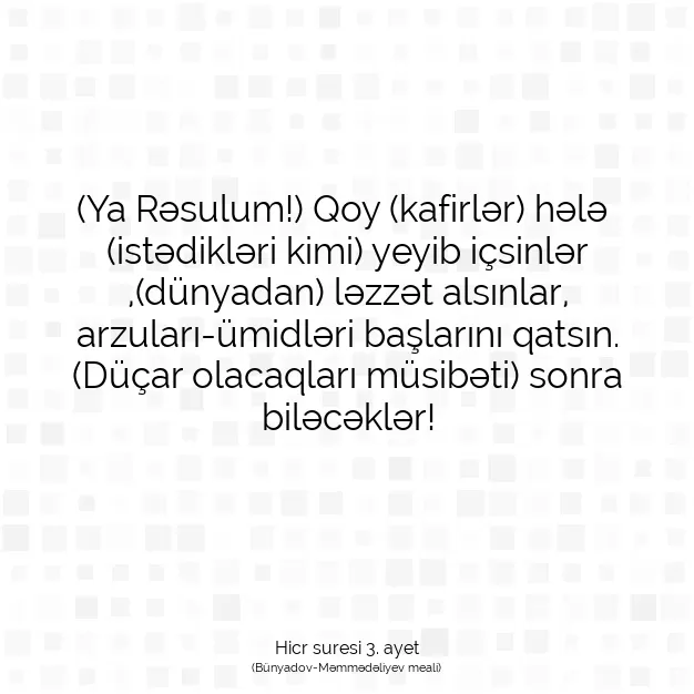 Ayetbul | Kuran Mealleri | Quran | Hicr suresi 3. ayet