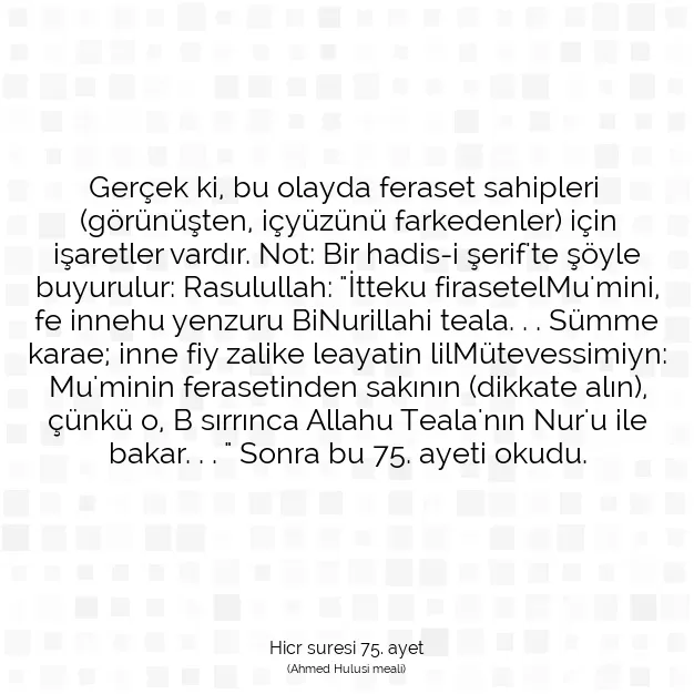 Ayetbul | Kuran Mealleri | Quran | Hicr suresi 75. ayet