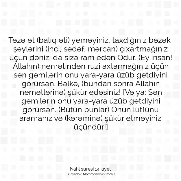 Ayetbul | Kuran Mealleri | Quran | Nahl suresi 14. ayet