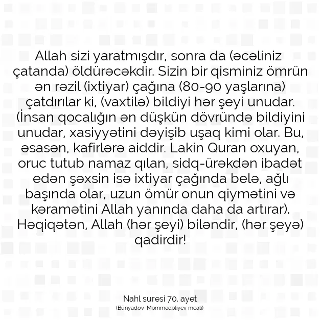 Ayetbul | Kuran Mealleri | Quran | Nahl suresi 70. ayet