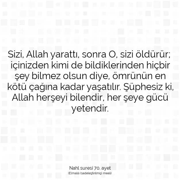 Ayetbul | Kuran Mealleri | Quran | Nahl suresi 70. ayet