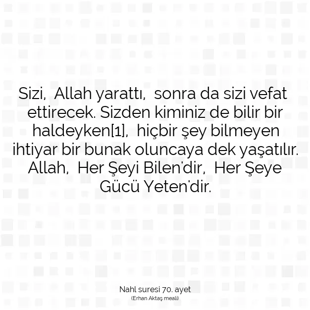 Ayetbul | Kuran Mealleri | Quran | Nahl suresi 70. ayet