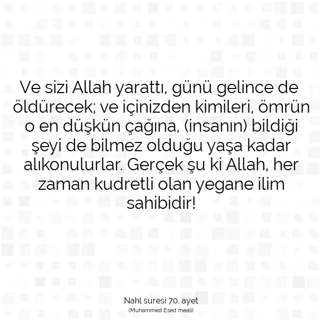 Ayetbul | Kuran Mealleri | Quran | Nahl suresi 70. ayet