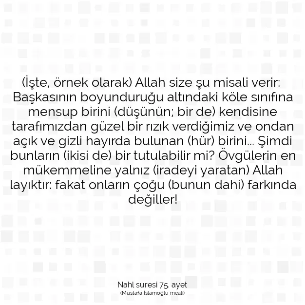 Ayetbul | Kuran Mealleri | Quran | Nahl suresi 75. ayet