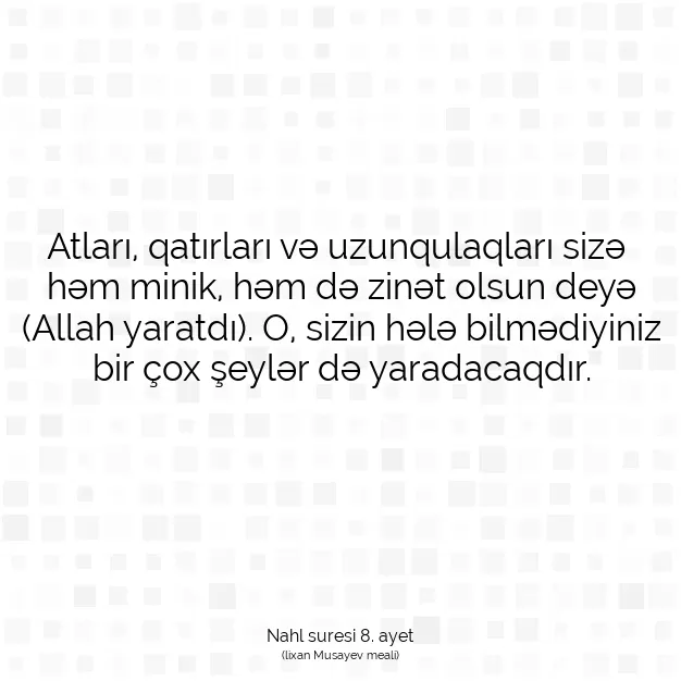 Ayetbul | Kuran Mealleri | Quran | Nahl suresi 8. ayet