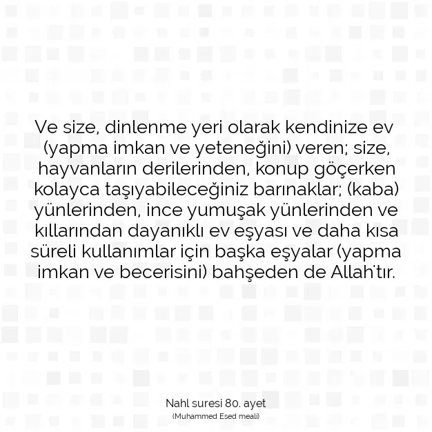 Ayetbul | Kuran Mealleri | Quran | Nahl suresi 80. ayet