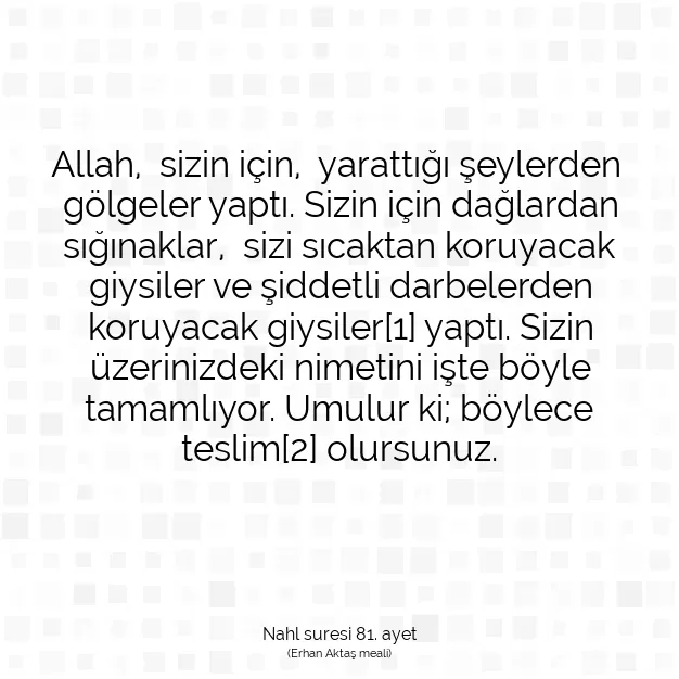 Ayetbul | Kuran Mealleri | Quran | Nahl suresi 81. ayet