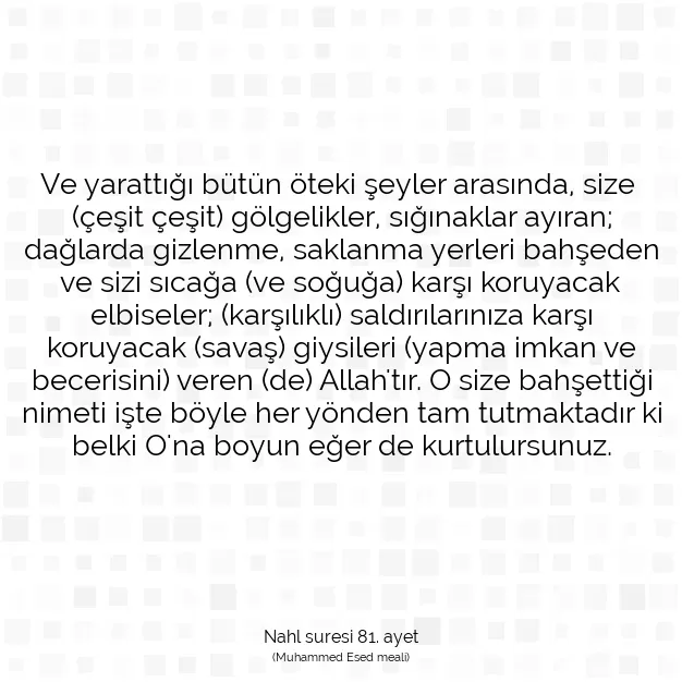 Ayetbul | Kuran Mealleri | Quran | Nahl suresi 81. ayet