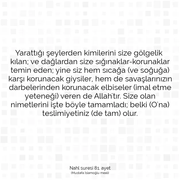 Ayetbul | Kuran Mealleri | Quran | Nahl suresi 81. ayet