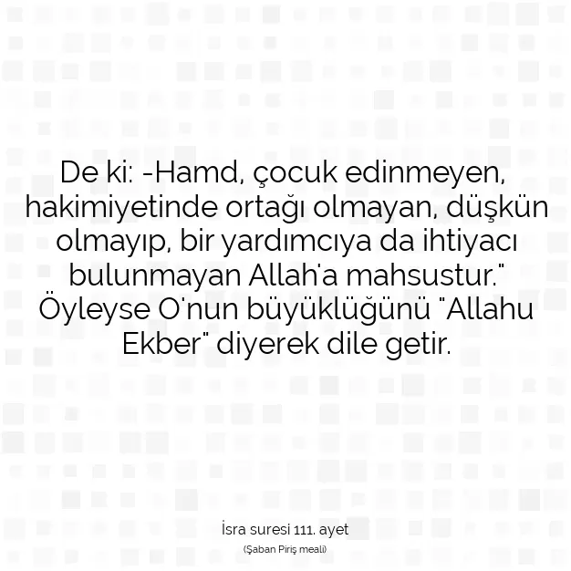 Ayetbul | Kuran Mealleri | Quran | İsra suresi 111. ayet