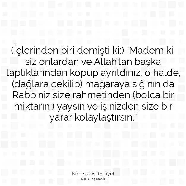 Ayetbul | Kuran Mealleri | Quran | Kehf suresi 16. ayet