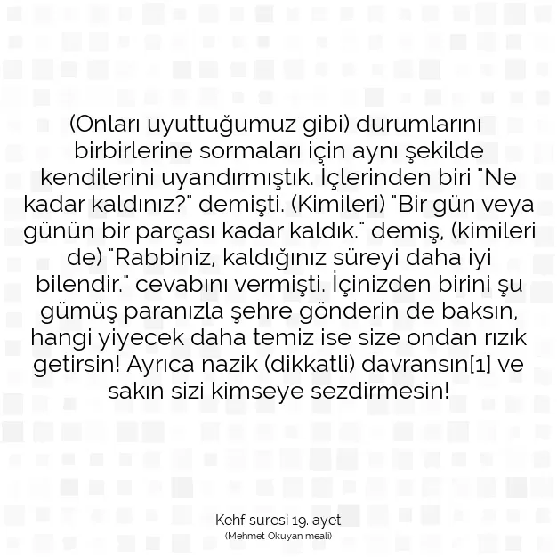 Ayetbul | Kuran Mealleri | Quran | Kehf suresi 19. ayet