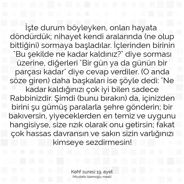 Ayetbul | Kuran Mealleri | Quran | Kehf suresi 19. ayet