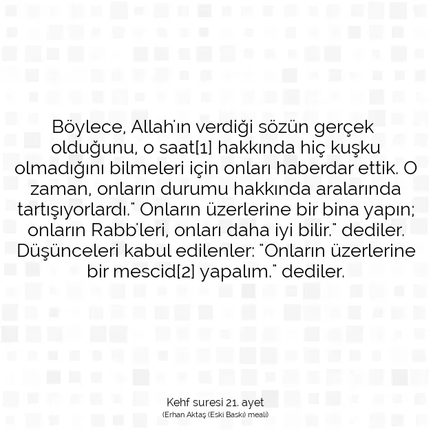 Ayetbul | Kuran Mealleri | Quran | Kehf suresi 21. ayet