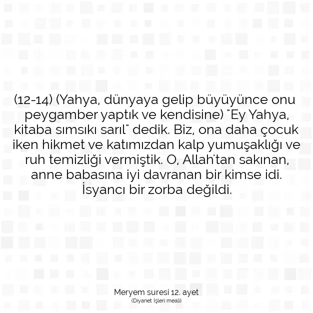 Ayetbul | Kuran Mealleri | Quran | Meryem suresi 12. ayet