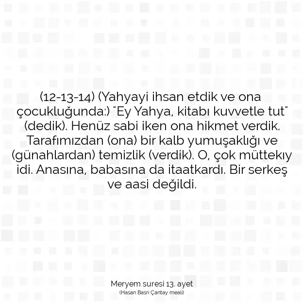 Ayetbul | Kuran Mealleri | Quran | Meryem suresi 13. ayet