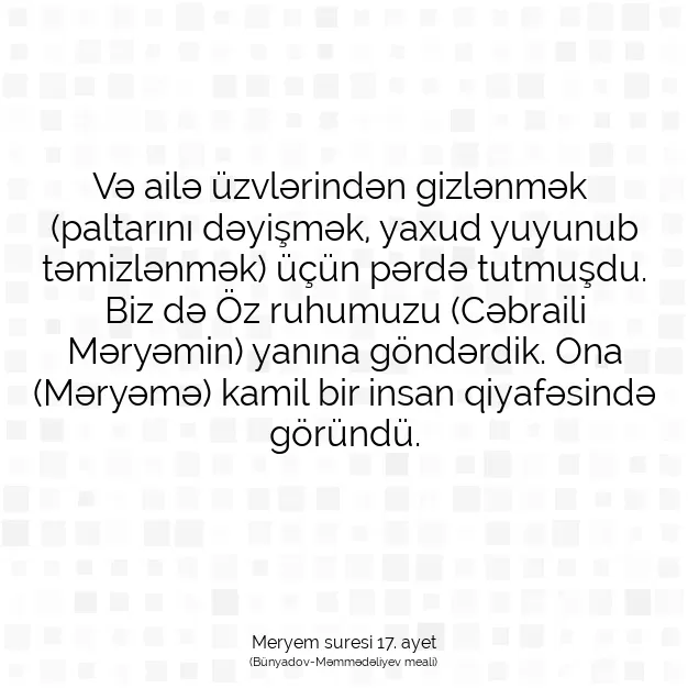 Ayetbul | Kuran Mealleri | Quran | Meryem suresi 17. ayet