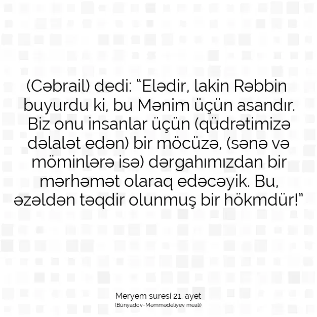 Ayetbul | Kuran Mealleri | Quran | Meryem suresi 21. ayet