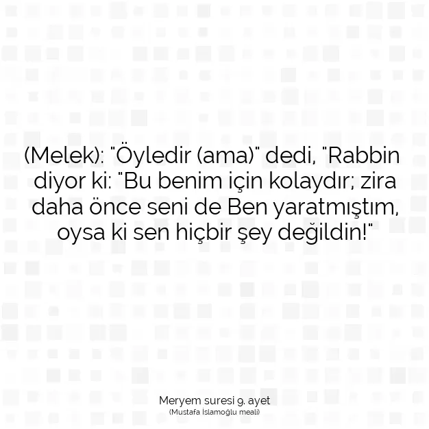 Ayetbul | Kuran Mealleri | Quran | Meryem suresi 9. ayet