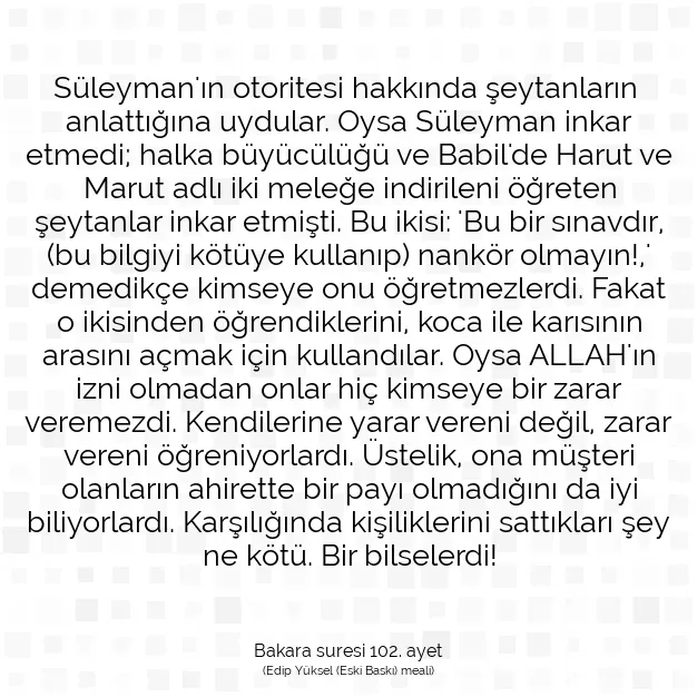 Ayetbul | Kuran Mealleri | Quran | Bakara suresi 102. ayet