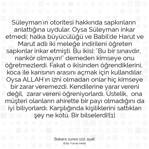 Ayetbul | Kuran Mealleri | Quran | Bakara suresi 102. ayet