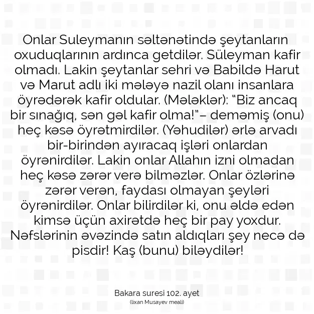 Ayetbul | Kuran Mealleri | Quran | Bakara suresi 102. ayet