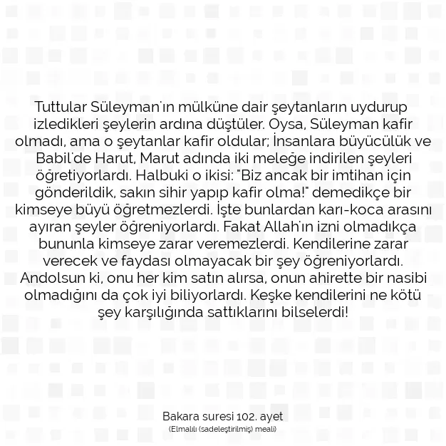 Ayetbul | Kuran Mealleri | Quran | Bakara suresi 102. ayet