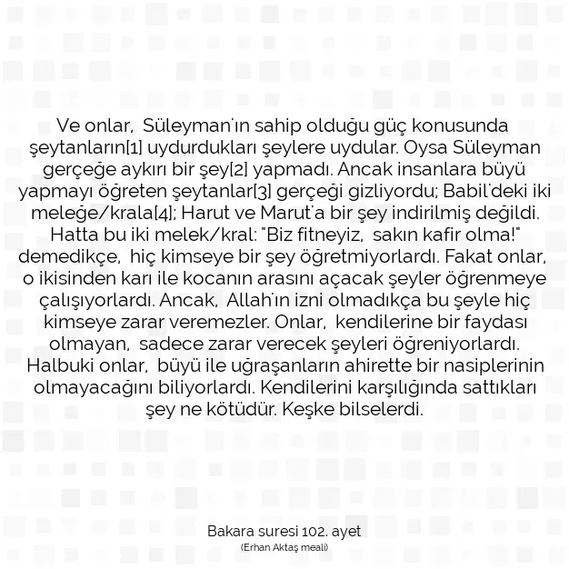 Ayetbul | Kuran Mealleri | Quran | Bakara suresi 102. ayet