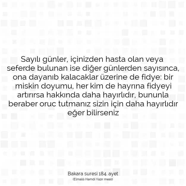 Ayetbul | Kuran Mealleri | Quran | Bakara suresi 184. ayet