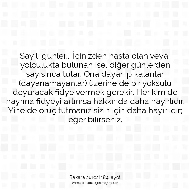 Ayetbul | Kuran Mealleri | Quran | Bakara suresi 184. ayet