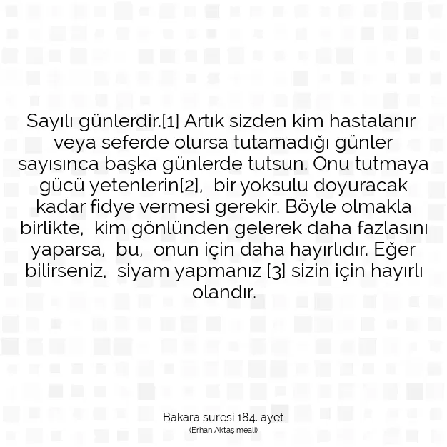 Ayetbul | Kuran Mealleri | Quran | Bakara suresi 184. ayet