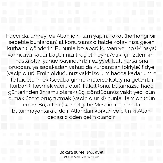 Ayetbul | Kuran Mealleri | Quran | Bakara suresi 196. ayet