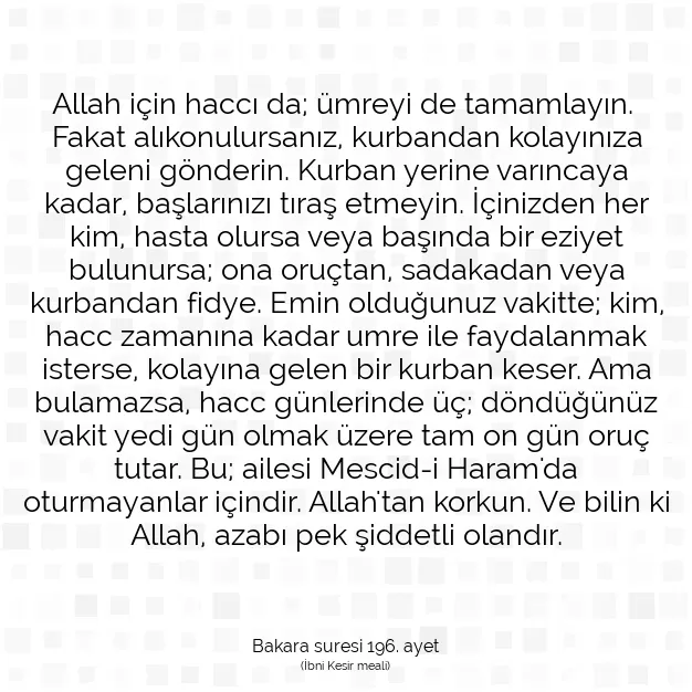 Ayetbul | Kuran Mealleri | Quran | Bakara suresi 196. ayet