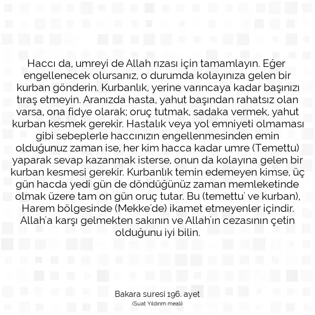 Ayetbul | Kuran Mealleri | Quran | Bakara suresi 196. ayet